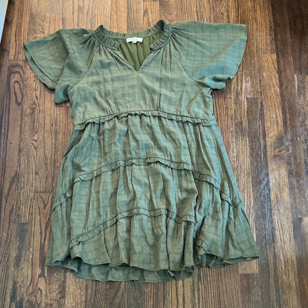 Entro Olive Green Ruffle Sleeve Dress